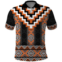 Orange Taniko Pattern Aotearoa Polo Shirt Niho Taniwha Mix Poutama LT14