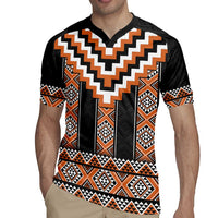 Orange Taniko Pattern Aotearoa Rugby Jersey Niho Taniwha Mix Poutama LT14