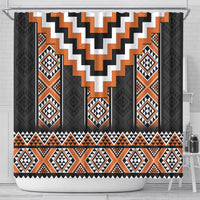 Orange Taniko Pattern Aotearoa Shower Curtain Niho Taniwha Mix Poutama
