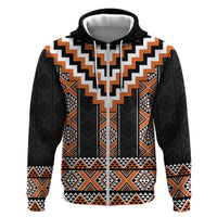 Orange Taniko Pattern Aotearoa Zip Hoodie Niho Taniwha Mix Poutama LT14