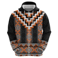 Orange Taniko Pattern Aotearoa Zip Hoodie Niho Taniwha Mix Poutama LT14