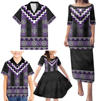 Purple Taniko Pattern Aotearoa Family Matching Puletasi and Hawaiian Shirt Niho Taniwha Mix Poutama LT14 - Polynesian Pride