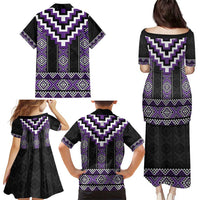 Purple Taniko Pattern Aotearoa Family Matching Puletasi and Hawaiian Shirt Niho Taniwha Mix Poutama LT14 - Polynesian Pride
