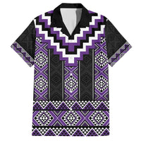 Purple Taniko Pattern Aotearoa Family Matching Puletasi and Hawaiian Shirt Niho Taniwha Mix Poutama LT14 Dad's Shirt - Short Sleeve Purple - Polynesian Pride
