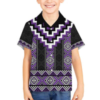 Purple Taniko Pattern Aotearoa Kid Hawaiian Shirt Niho Taniwha Mix Poutama LT14 Kid Purple - Polynesian Pride