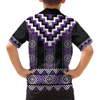 Purple Taniko Pattern Aotearoa Kid Hawaiian Shirt Niho Taniwha Mix Poutama LT14 - Polynesian Pride
