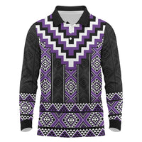 Purple Taniko Pattern Aotearoa Long Sleeve Polo Shirt Niho Taniwha Mix Poutama LT14 Purple - Polynesian Pride