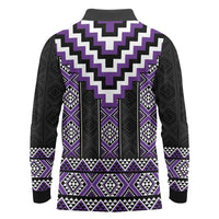 Purple Taniko Pattern Aotearoa Long Sleeve Polo Shirt Niho Taniwha Mix Poutama LT14 - Polynesian Pride