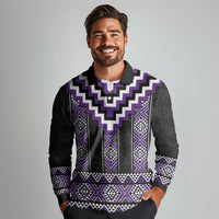 Purple Taniko Pattern Aotearoa Long Sleeve Polo Shirt Niho Taniwha Mix Poutama LT14 - Polynesian Pride