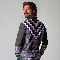 Purple Taniko Pattern Aotearoa Long Sleeve Polo Shirt Niho Taniwha Mix Poutama LT14 - Polynesian Pride