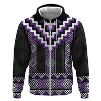 Purple Taniko Pattern Aotearoa Zip Hoodie Niho Taniwha Mix Poutama LT14