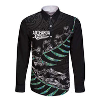 Custom New Zealand Silver Fern Rugby Long Sleeve Button Shirt Aotearoa Kiwi Maori Pattern