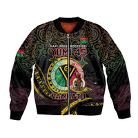 Personalised Vanuatu Bomber Jacket Yumi 45th Hapi Independens Dei - Black Version LT14