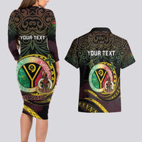 Personalised Vanuatu Couples Matching Long Sleeve Bodycon Dress and Hawaiian Shirt Yumi 46th Hapi Independens Dei - Black Version LT14 - Polynesian Pride