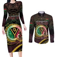 Personalised Vanuatu Couples Matching Long Sleeve Bodycon Dress and Long Sleeve Button Shirt Yumi 46th Hapi Independens Dei - Black Version LT14 Black - Polynesian Pride