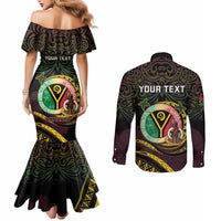 Personalised Vanuatu Couples Matching Mermaid Dress and Long Sleeve Button Shirt Yumi 46th Hapi Independens Dei - Black Version LT14 - Polynesian Pride