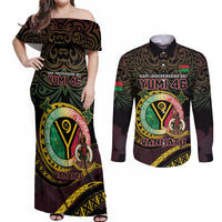 Personalised Vanuatu Couples Matching Off Shoulder Maxi Dress and Long Sleeve Button Shirt Yumi 46th Hapi Independens Dei - Black Version LT14 Black - Polynesian Pride