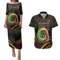 Personalised Vanuatu Couples Matching Puletasi and Hawaiian Shirt Yumi 46th Hapi Independens Dei - Black Version LT14 Black - Polynesian Pride