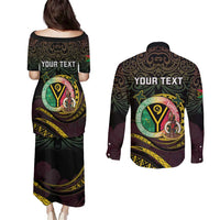 Personalised Vanuatu Couples Matching Puletasi and Long Sleeve Button Shirt Yumi 46th Hapi Independens Dei - Black Version LT14 - Polynesian Pride