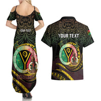 Personalised Vanuatu Couples Matching Summer Maxi Dress and Hawaiian Shirt Yumi 46th Hapi Independens Dei - Black Version LT14 - Polynesian Pride