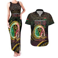 Personalised Vanuatu Couples Matching Tank Maxi Dress and Hawaiian Shirt Yumi 46th Hapi Independens Dei - Black Version LT14 Black - Polynesian Pride
