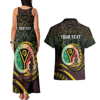 Personalised Vanuatu Couples Matching Tank Maxi Dress and Hawaiian Shirt Yumi 46th Hapi Independens Dei - Black Version LT14 - Polynesian Pride