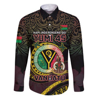 Personalised Vanuatu Family Matching Long Sleeve Bodycon Dress and Hawaiian Shirt Yumi 46th Hapi Independens Dei - Black Version LT14 Dad's Shirt - Long Sleeve Black - Polynesian Pride