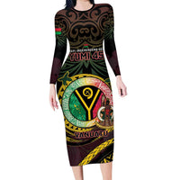 Personalised Vanuatu Family Matching Long Sleeve Bodycon Dress and Hawaiian Shirt Yumi 46th Hapi Independens Dei - Black Version LT14 Mom's Dress Black - Polynesian Pride