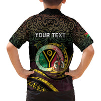 Personalised Vanuatu Family Matching Off The Shoulder Long Sleeve Dress and Hawaiian Shirt Yumi 46th Hapi Independens Dei - Black Version LT14 - Polynesian Pride