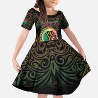 Personalised Vanuatu Family Matching Off The Shoulder Long Sleeve Dress and Hawaiian Shirt Yumi 46th Hapi Independens Dei - Black Version LT14 Daughter's Dress Black - Polynesian Pride