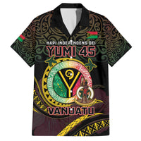 Personalised Vanuatu Family Matching Off The Shoulder Long Sleeve Dress and Hawaiian Shirt Yumi 46th Hapi Independens Dei - Black Version LT14 Dad's Shirt - Short Sleeve Black - Polynesian Pride