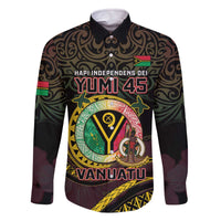 Personalised Vanuatu Family Matching Off The Shoulder Long Sleeve Dress and Hawaiian Shirt Yumi 46th Hapi Independens Dei - Black Version LT14 Dad's Shirt - Long Sleeve Black - Polynesian Pride