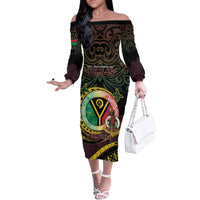 Personalised Vanuatu Family Matching Off The Shoulder Long Sleeve Dress and Hawaiian Shirt Yumi 46th Hapi Independens Dei - Black Version LT14 Mom's Dress Black - Polynesian Pride