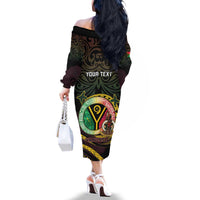 Personalised Vanuatu Family Matching Off The Shoulder Long Sleeve Dress and Hawaiian Shirt Yumi 46th Hapi Independens Dei - Black Version LT14 - Polynesian Pride