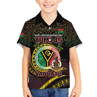 Personalised Vanuatu Family Matching Off The Shoulder Long Sleeve Dress and Hawaiian Shirt Yumi 46th Hapi Independens Dei - Black Version LT14 Son's Shirt Black - Polynesian Pride