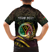 Personalised Vanuatu Family Matching Off Shoulder Short Dress and Hawaiian Shirt Yumi 46th Hapi Independens Dei - Black Version LT14 - Polynesian Pride