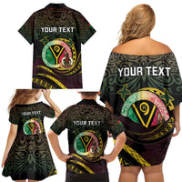 Personalised Vanuatu Family Matching Off Shoulder Short Dress and Hawaiian Shirt Yumi 46th Hapi Independens Dei - Black Version LT14 - Polynesian Pride