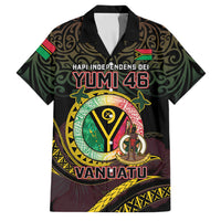 Personalised Vanuatu Family Matching Off Shoulder Short Dress and Hawaiian Shirt Yumi 46th Hapi Independens Dei - Black Version LT14 Dad's Shirt - Short Sleeve Black - Polynesian Pride