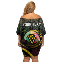 Personalised Vanuatu Family Matching Off Shoulder Short Dress and Hawaiian Shirt Yumi 46th Hapi Independens Dei - Black Version LT14 - Polynesian Pride