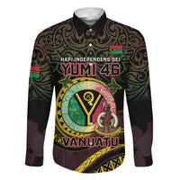 Personalised Vanuatu Family Matching Short Sleeve Bodycon Dress and Hawaiian Shirt Yumi 46th Hapi Independens Dei - Black Version LT14 Dad's Shirt - Long Sleeve Black - Polynesian Pride