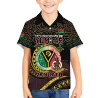 Personalised Vanuatu Family Matching Short Sleeve Bodycon Dress and Hawaiian Shirt Yumi 45th Hapi Independens Dei - Black Version LT14