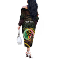 Personalised Vanuatu Off The Shoulder Long Sleeve Dress Yumi 45th Hapi Independens Dei - Black Version LT14