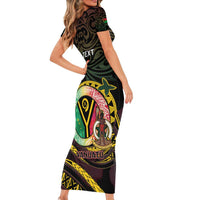 Personalised Vanuatu Short Sleeve Bodycon Dress Yumi 46th Hapi Independens Dei - Black Version LT14 - Polynesian Pride
