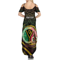Personalised Vanuatu Summer Maxi Dress Yumi 46th Hapi Independens Dei - Black Version LT14 - Polynesian Pride