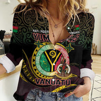 Personalised Vanuatu Women Casual Shirt Yumi 45th Hapi Independens Dei - Black Version LT14