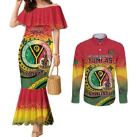Personalised Vanuatu Couples Matching Mermaid Dress and Long Sleeve Button Shirt Yumi 46th Hapi Independens Dei - Reggae Version LT14 Reggae - Polynesian Pride