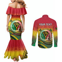 Personalised Vanuatu Couples Matching Mermaid Dress and Long Sleeve Button Shirt Yumi 46th Hapi Independens Dei - Reggae Version LT14 - Polynesian Pride
