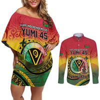 Personalised Vanuatu Couples Matching Off Shoulder Short Dress and Long Sleeve Button Shirt Yumi 46th Hapi Independens Dei - Reggae Version LT14 Reggae - Polynesian Pride