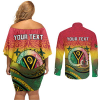 Personalised Vanuatu Couples Matching Off Shoulder Short Dress and Long Sleeve Button Shirt Yumi 46th Hapi Independens Dei - Reggae Version LT14 - Polynesian Pride