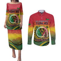 Personalised Vanuatu Couples Matching Puletasi and Long Sleeve Button Shirt Yumi 46th Hapi Independens Dei - Reggae Version LT14 Reggae - Polynesian Pride